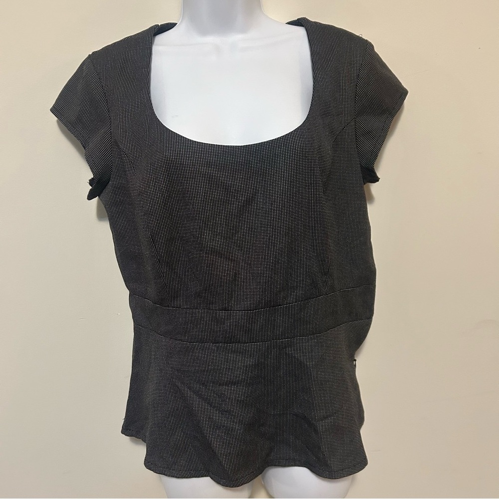 Le Chateau Black and White Fitted Asymmetrical Blouse